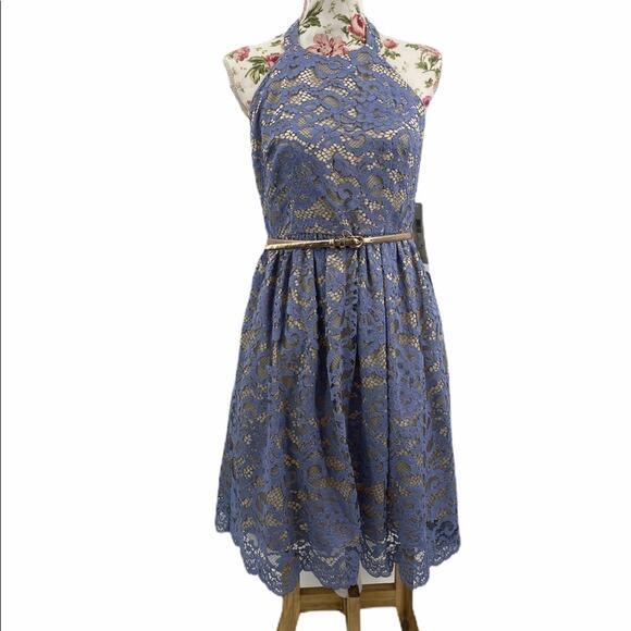 NWT eLIZA J Lace Fit & Flare Halter Blue Dress 8p Party,Cocktail Summer Spring - Picture 4 of 8